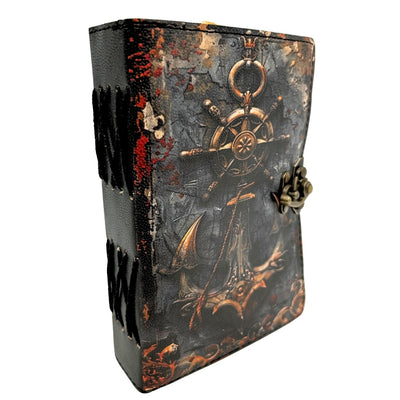 Caderno de Couro Retro Marítimo 200 páginas com possibilidade de personalização por gravação, ideal para presente para artistas e viajantes, feito de couro natural de cabra, cor vintage, dimensões 18 x 13 cm
