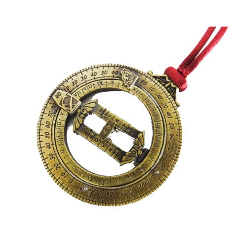 Miniatura de relógio de sol H90 com anéis astronómicos, gravação personalizada, presente ideal, pendente bordô, feito em zamak e latão, diâmetro 45mm