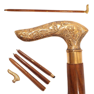 Bengala dobrável para caminhada DNU-015 com cabo de madeira e pega em latão