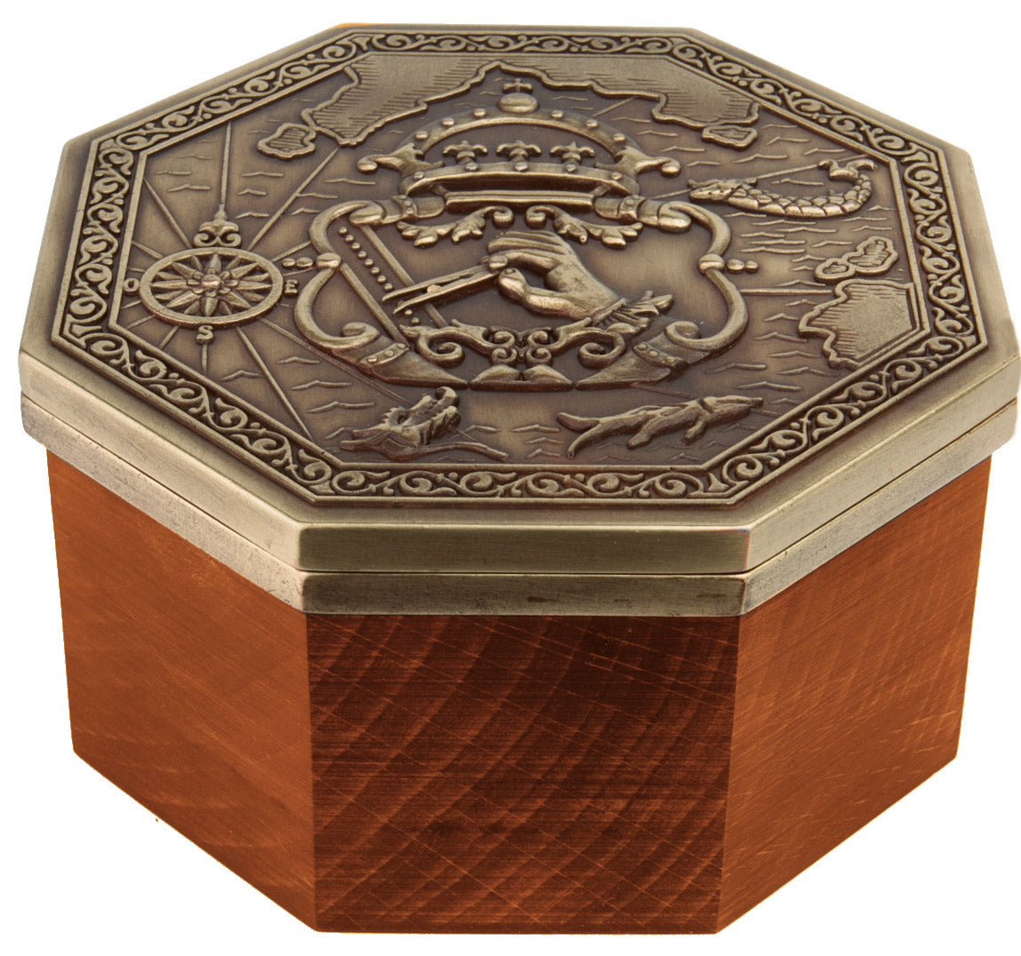 Bússola magnética Cardan exclusiva com gravação - Réplica para presente marinheiro, altura 5,8 cm, madeira de faia e carvalho, latão, estilo renascentista