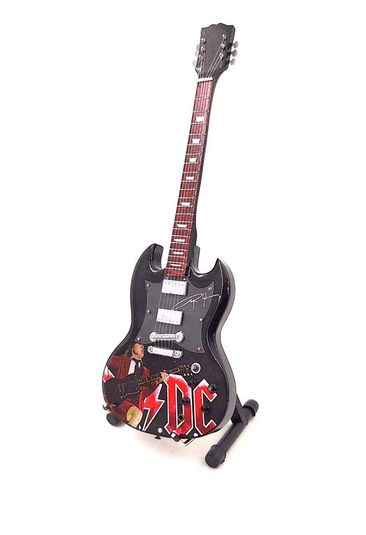 Mini guitarra Angus Young 24,5 cm em mogno com possibilidade de personalização por gravação