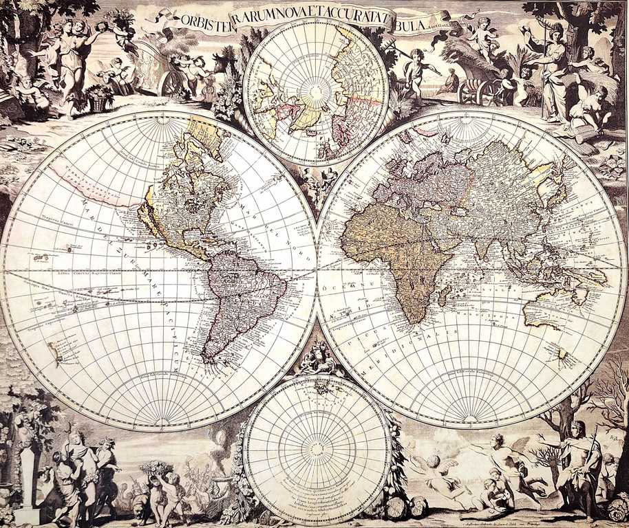 Mapa do Mundo de 1686 - Reimpressão de G. Valck com possibilidade de personalização por gravação - presente ideal para historiadores e viajantes - dimensões 56,5 x 47,5 cm