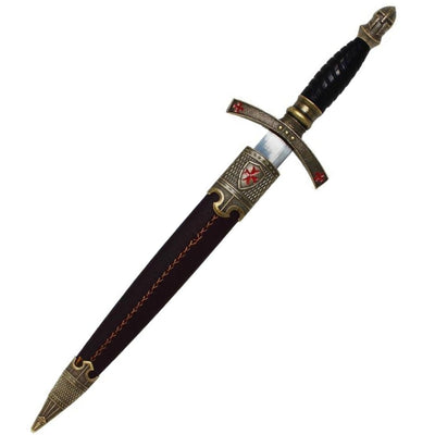 Adaga dos Templários em Bainha Decorativa com Gravação – Réplica em Aço Inoxidável, 40 cm