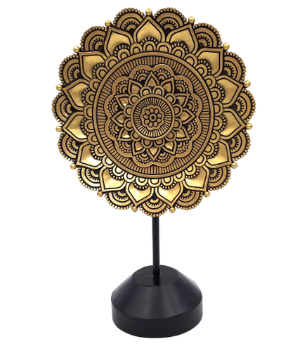 Estatueta Mandala Oval de 35 cm - decoração budista dourada com possibilidade de personalização por gravação