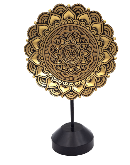 Estatueta Mandala Oval de 35 cm - decoração budista dourada com possibilidade de personalização por gravação