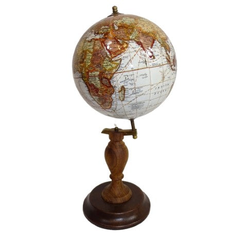 Globo decorativo elegante em base de madeira com possibilidade de personalização por gravação, 27 cm, castanho escuro, ideal para presente