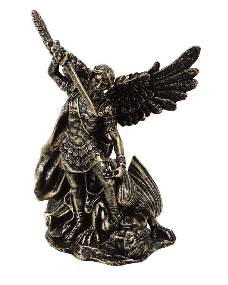 Estátua de São Miguel a combater o dragão em poliresina 13,5 cm com possibilidade de personalização por gravação