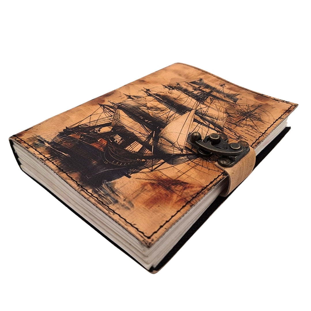 Caderno de pele marinheiro veleiro retro com gravação