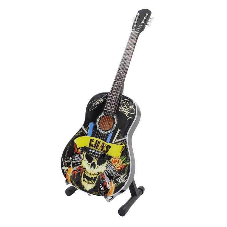 Mini guitarra clássica Guns N' Roses Tribute MGT-3124 com possibilidade de personalização por gravação, ideal para presente para guitarrista, feita em mogno, altura 25 cm