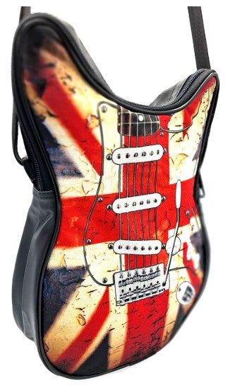 Mala de ombro em forma de guitarra com bandeira britânica RBG-008 com possibilidade de personalização por gravação