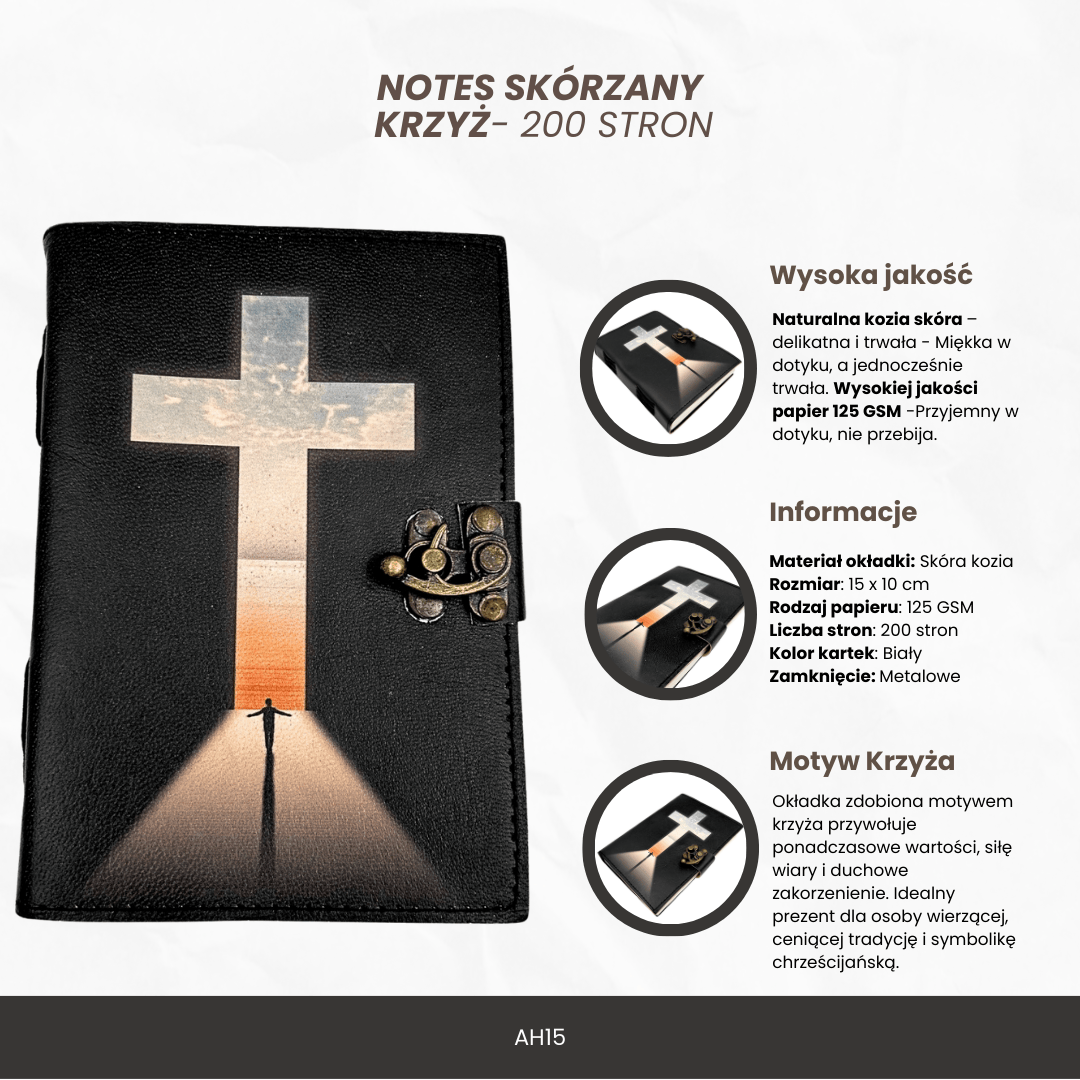Caderno de Couro Cruz Religiosa Livro de Orações com Gravação