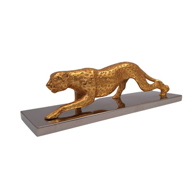 Figura Decorativa Elegante Leopardo Dourado 42 cm com Gravação Personalizada