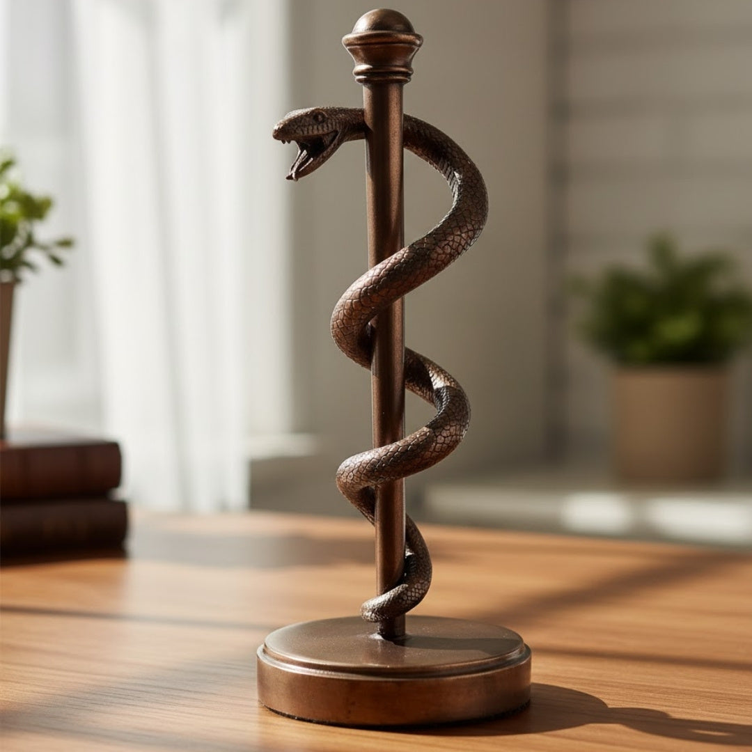 Estatueta Bastão de Asclépio 30 cm em Resina - Presente Personalizado para Médico, Enfermeiro ou Farmacêutico - Decoração em Bronze/Latão com Gravação