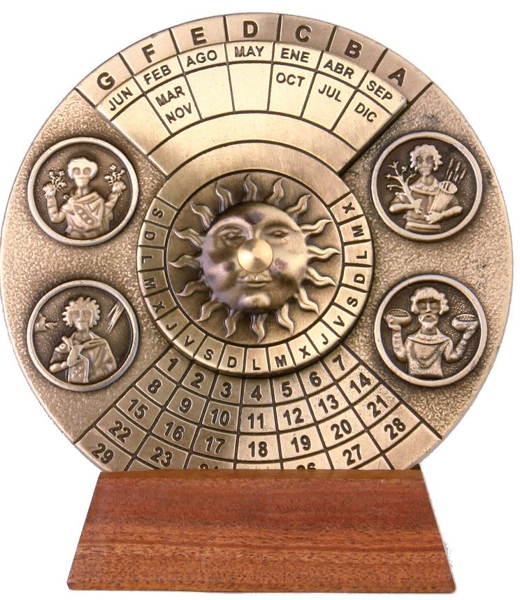 Calendário Perpétuo Renascentista com Gravação - Presente Personalizado para os Anos 1600-2799, Decoração Elegante para Escritório, Diâmetro 9 cm, Estilo Renascentista