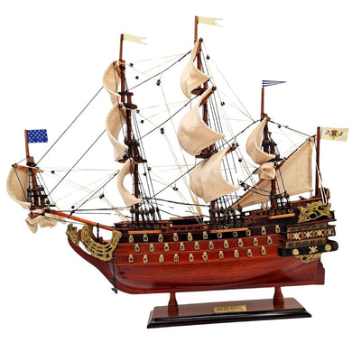 Modelo do veleiro Soleil Royal montado 46 cm - Feito à mão em madeira exótica com possibilidade de personalização por gravação