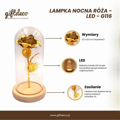 Candeeiro de noite Rosa LED com possibilidade de personalização por gravação, presente romântico, altura 21,5 cm, luz suave, decoração ideal para o quarto