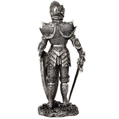 Figura Decorativa Cavaleiro em Armadura Prateada 30 cm com Possibilidade de Gravação Personalizada - Presente Elegante para Amantes de História e Fantasia, Pintada à Mão em Poliresina