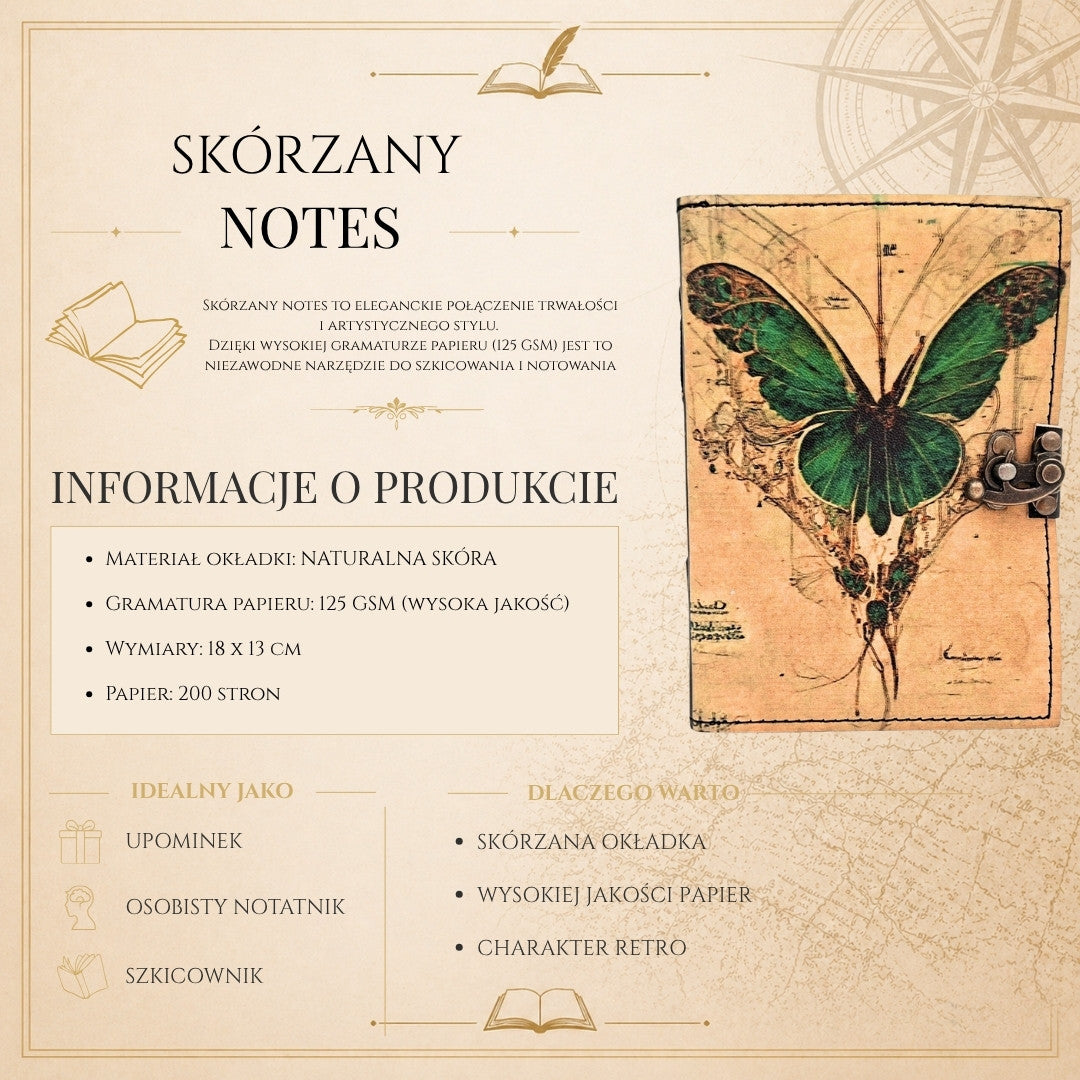Caderno de Couro Retro Borboleta com Gravação