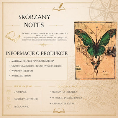 Caderno de Couro Retro Borboleta com Gravação