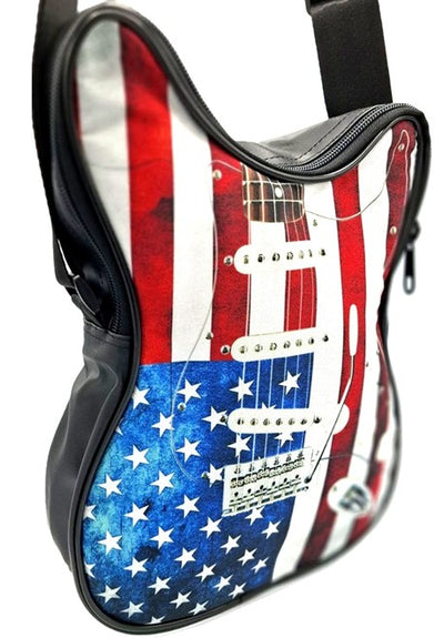 Mala de ombro em forma de guitarra com bandeira americana – impermeável, com alça ajustável, possibilidade de personalização por gravação