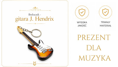 Breloczek do kluczy w kształcie gitary J. Hendrix z mahoniu z możliwością personalizacji grawerem
