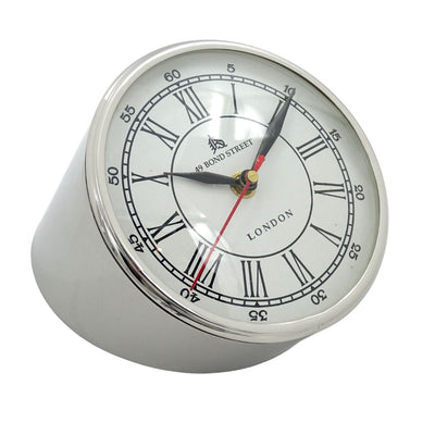 Relógio de Mesa Metálico CLK-0212 com Gravação - Presente Personalizado nas Cores Prateado, Branco ou Preto, Altura 19 cm, Estilo Moderno com Algarismos Romanos e Árabes