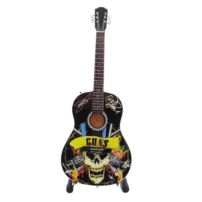 Mini guitarra clássica Guns N' Roses Tribute MGT-3124 com possibilidade de personalização por gravação, ideal para presente para guitarrista, feita em mogno, altura 25 cm