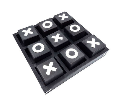 Jogo Grande de Velha em Madeira 24x24 cm com Possibilidade de Personalização por Gravação - Jogo Estratégico Elegante para Presente - Combinação Clássica Preto e Branco, Madeira de Alta Qualidade