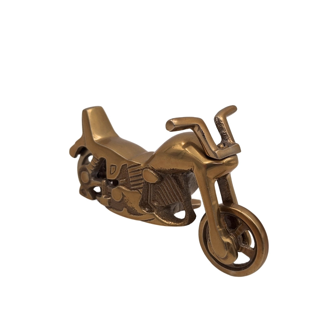Modelo metálico de motocicleta N-2960 em alumínio com acabamento em latão antigo – gravação personalizada para presente, dimensões 17,5 x 10 cm