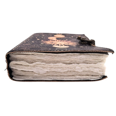 Caderno de pele Sol e Lua decorativo 200 páginas com possibilidade de personalização por gravação, azul-marinho, feito em pele de cabra, ideal para presente