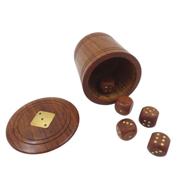 Dados de madeira para jogo em barril com gravação – Presente personalizado em acácia, altura 7 cm, diâmetro 8 cm, para maiores de 14 anos