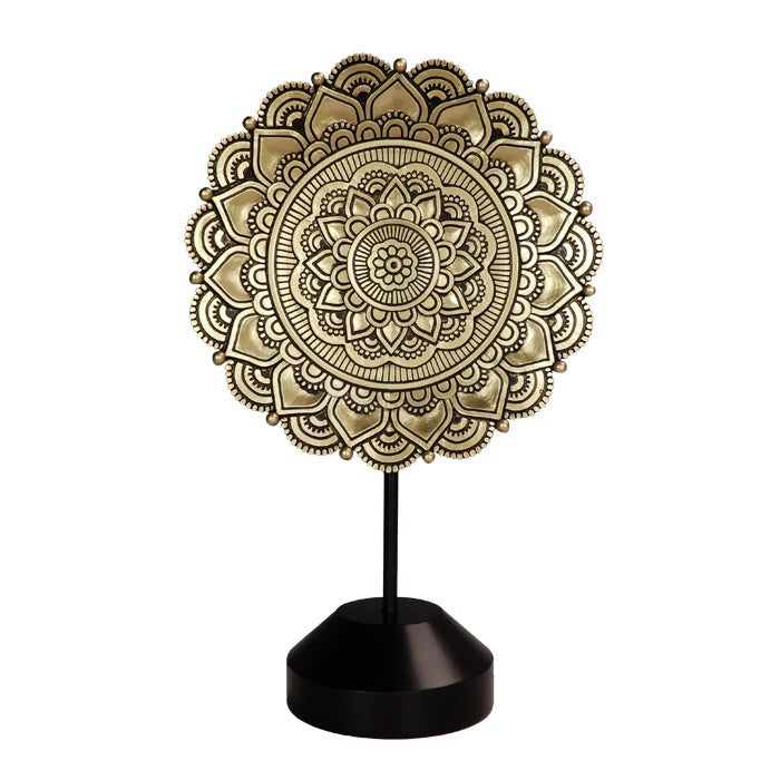 Estatueta Mandala Oval de 35 cm - decoração budista dourada com possibilidade de personalização por gravação