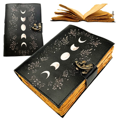Caderno de Couro Retro com Fases da Lua com Gravação