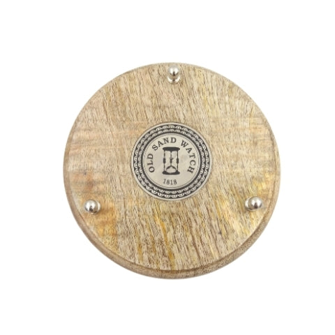 Ampulheta de Latão e Madeira 10 min com Gravação - Presente Elegante na Cor Preta, Altura 25 cm, Feita de Metal, Vidro e Madeira de Manga