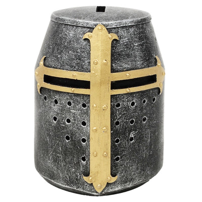 Mealheiro Capacete de Cavaleiro Cruzado com Personalização por Gravação – Presente Único em Estilo Medieval, Altura 10 cm, Pintado à Mão em Poliresina