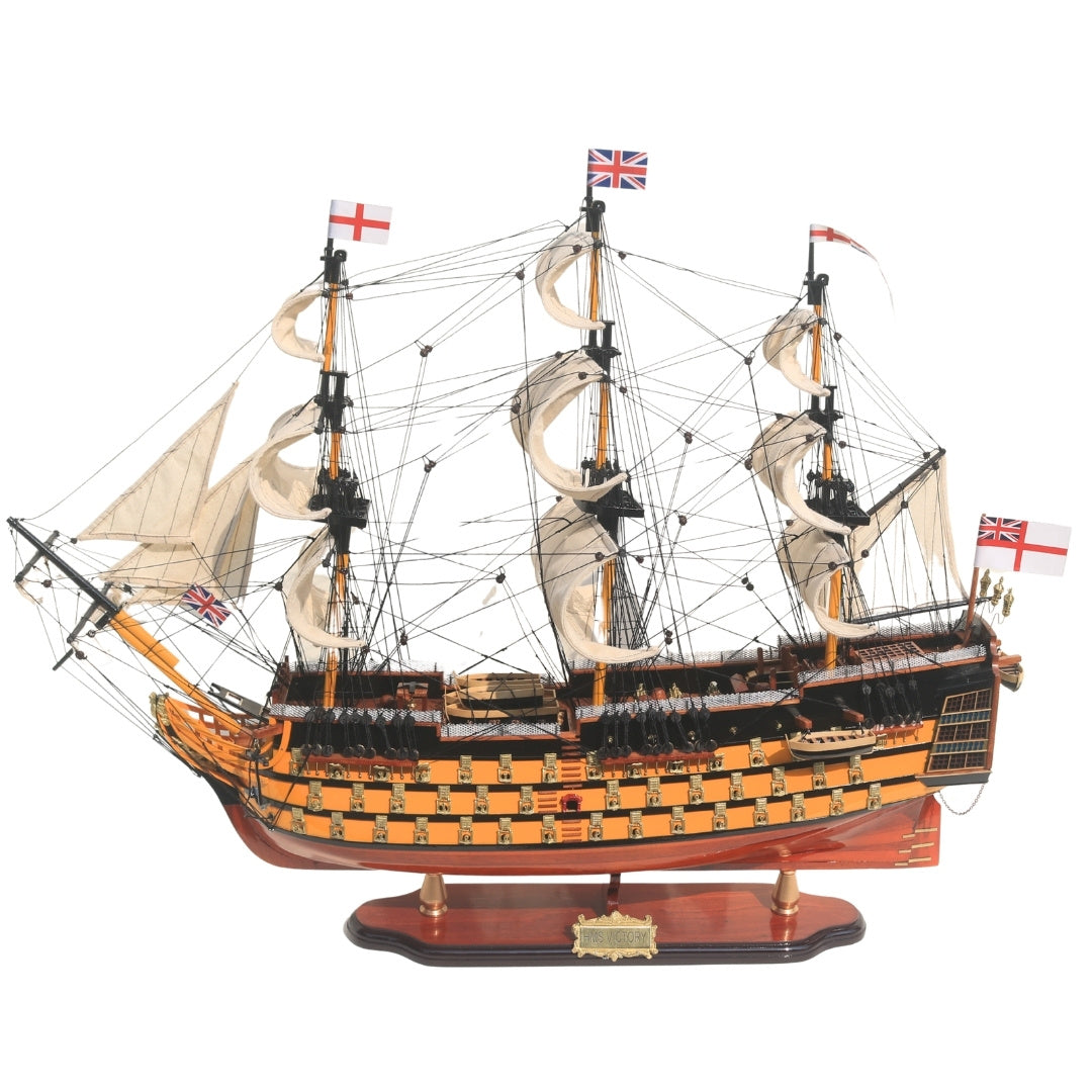 Modelo do veleiro HMS Victory 80cm montado com possibilidade de personalização por gravação - Decoração exclusiva para oferecer, feito à mão em madeira exótica, alta qualidade e atenção aos detalhes