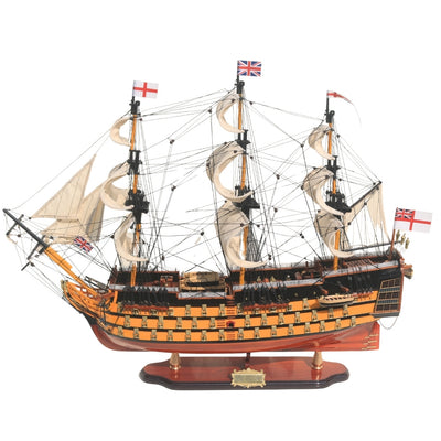 Modelo do veleiro HMS Victory 80cm montado com possibilidade de personalização por gravação - Decoração exclusiva para oferecer, feito à mão em madeira exótica, alta qualidade e atenção aos detalhes