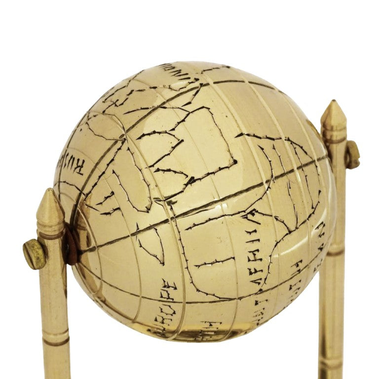 Globo Decorativo de Latão com Bússola e Possibilidade de Personalização por Gravação, Dourado, Altura 12,5 cm