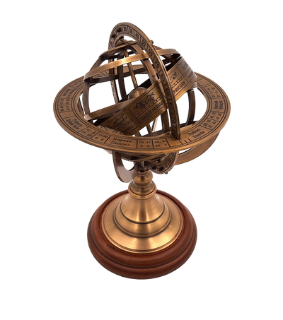 Astrolábio de latão de 21 cm com base de madeira - Presente personalizado para amantes da astronomia em cor dourada