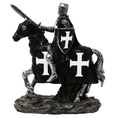 Figura Decorativa Cavaleiro a Cavalo 22 cm com Possibilidade de Gravação Personalizada - Decoração Elegante em Poliresina para Presente a Amantes de História e Idade Média