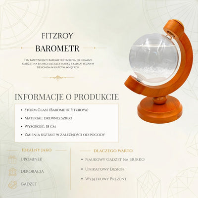 Barómetro de Tempestade Fitzroya Globo com Possibilidade de Gravação - Decoração Elegante para Secretária em Vidro e Madeira, Altura 18,5 cm