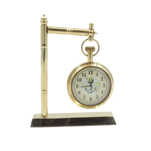 Relógio Marinheiro de Latão para Secretária NC2126 com Possibilidade de Gravação, 12 cm de Altura, Ideal para Presente para Amante da Navegação com Motivo de Âncora e Veleiro