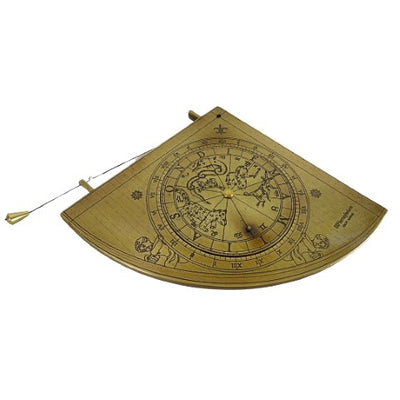 Quadrante Solar de Latão Gunter H39 com base de madeira, possibilidade de personalização por gravação, presente ideal para amantes da astronomia, altura 17 cm, embalagem elegante para presente
