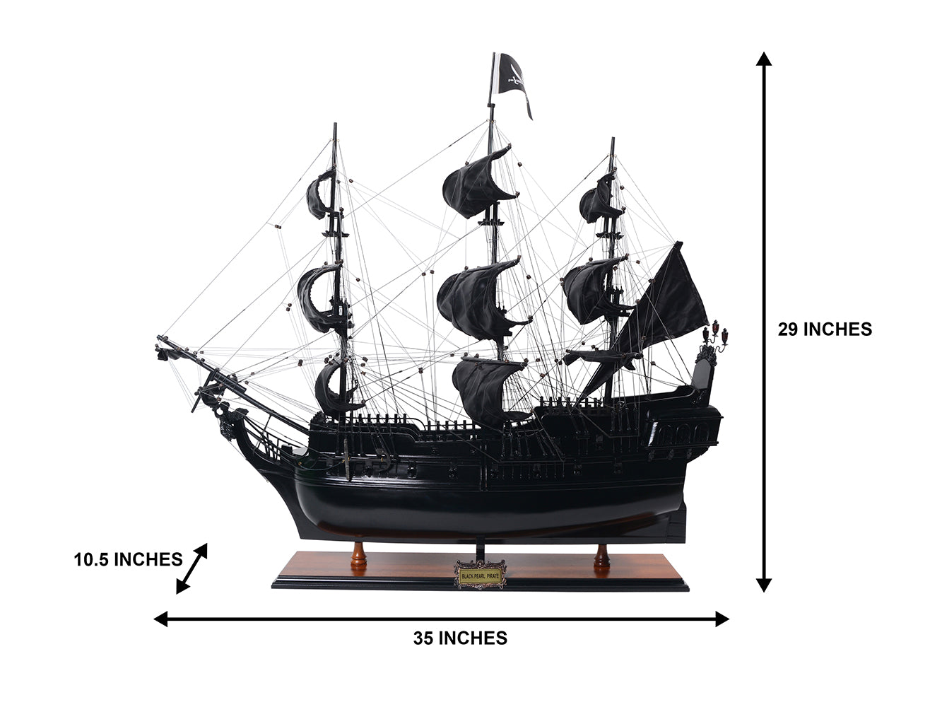 Modelo de Navio Pirata Pérola Negra BP80R com Possibilidade de Personalização por Gravação, comprimento 89 cm, presente exclusivo para qualquer ocasião, artesanato artístico, base em madeira