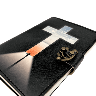 Caderno de Couro Cruz Religiosa Livro de Orações com Gravação