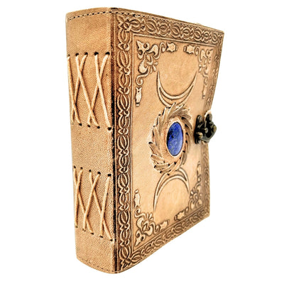 Caderno de Couro Retro com Pedra e Fases da Lua