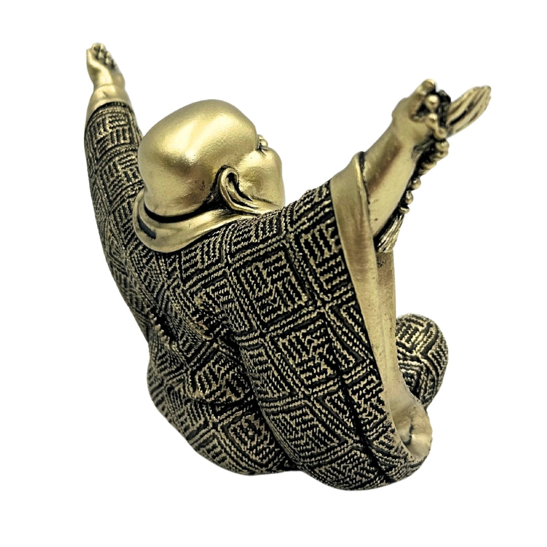 Estatueta de Buda Alegre em dourado com possibilidade de gravação personalizada - Decoração elegante para presente com 17,1 cm de altura em poliéster, simbolizando riqueza e felicidade