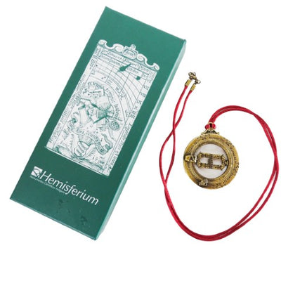 Miniatura de relógio de sol H90 com anéis astronómicos, gravação personalizada, presente ideal, pendente bordô, feito em zamak e latão, diâmetro 45mm