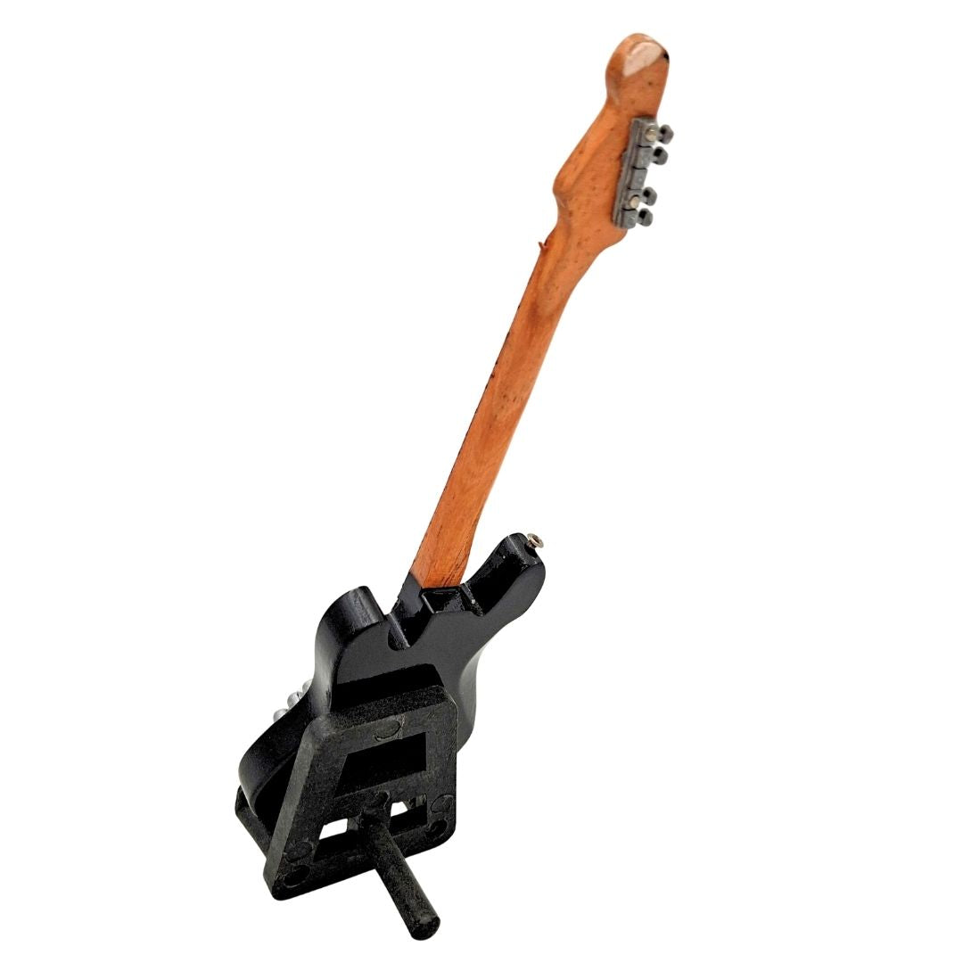 Mini guitarra decorativa de 15 cm num suporte, com possibilidade de personalização por gravação