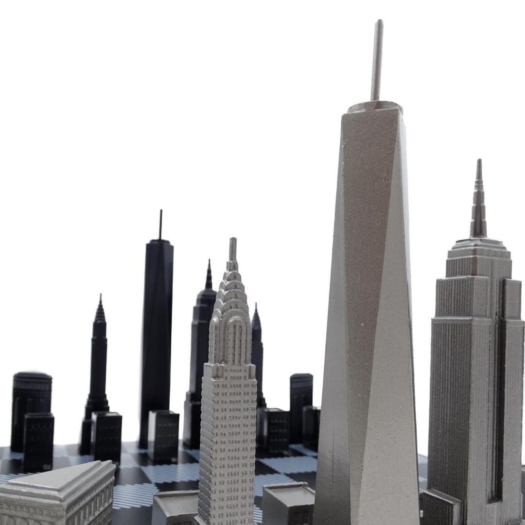 Xadrez Nova Iorque Skyline com Gravação em Aço Inoxidável